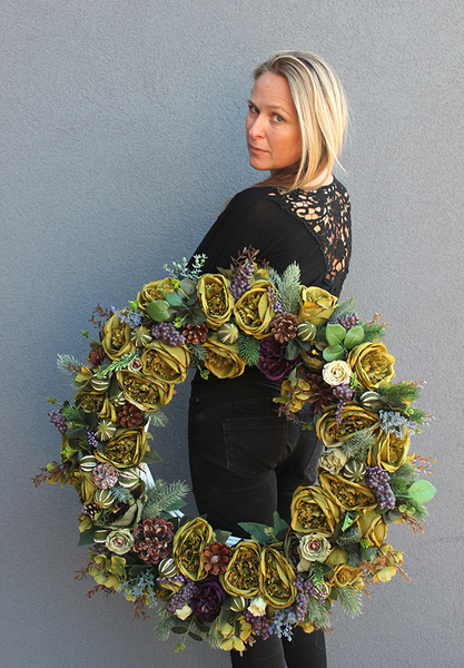 Galicja 3 zjawiskowy zielony wianek na drzwi, śr. 68cm