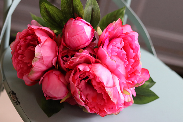 bukiet różowych Piwonii, Dark Pink Spring, 8szt., dł.35cm 