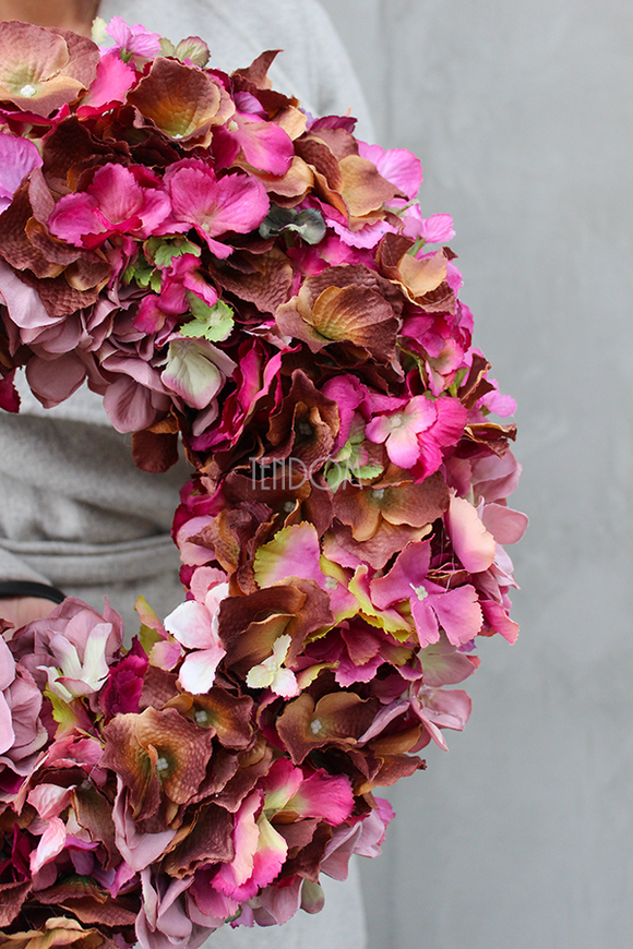 dekoracyjny wianek z hortensją, Jesienny Dom, śr.40cm 