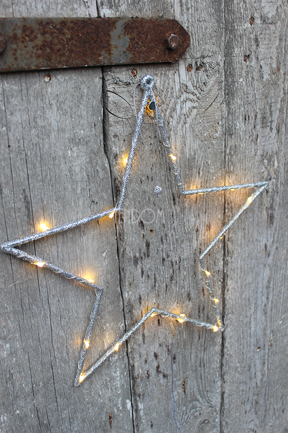 Deko Gwiazdka z lampkami led / zawieszka, srebrna wym.33cm