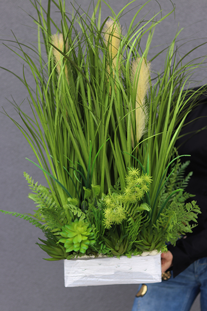 Lodda, nowoczesna kompozycja traw i sukulentów, wys.78cm