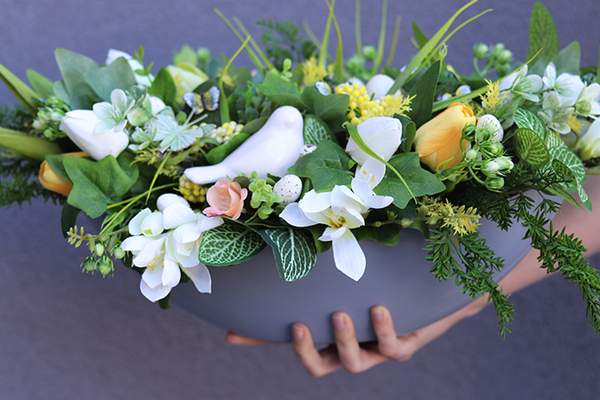 elegancka wielkanocna kompozycja / stroik, Perona, dł.35cm