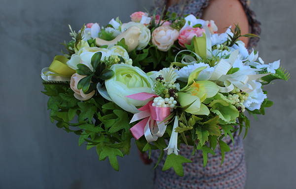 delikatny letni wianek z ceramicznym ptaszkiem, Klessi, śr.28cm