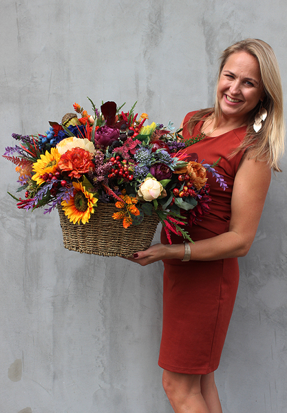 Bogactwo Jesieni, barwny jesienny kosz, wym.65x45x46cm 