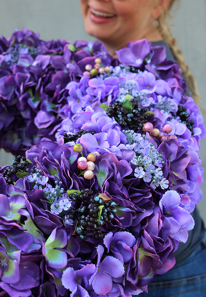 duży, elegancki wianek Fioletowa Hortensja Extra, śr.60cm 