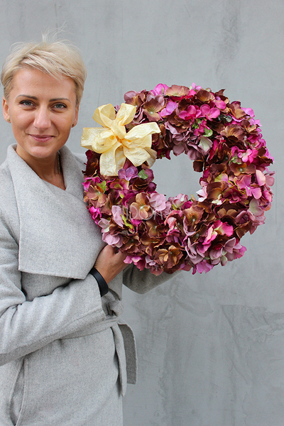 dekoracyjny wianek z hortensją, Jesienny Dom, śr.40cm 