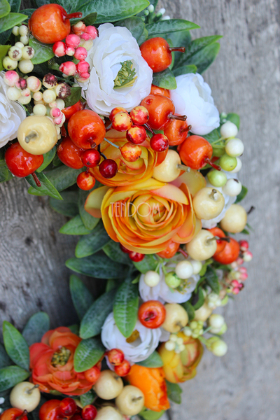 Słoneczny Pomarańcz bajeczny wianek na drzwi, śr.38cm