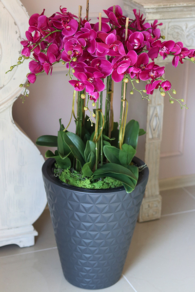 Fuksja Moreno Grande, duży sztuczny storczyk w antracytowej donicy, wys.105cm 