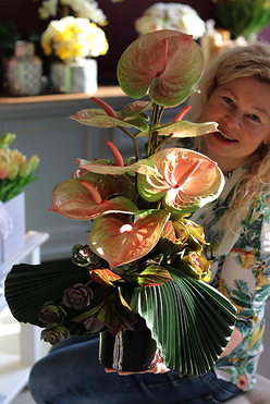 strzelista kompozycja kwiatowa z anturium, Modern, wys.66cm