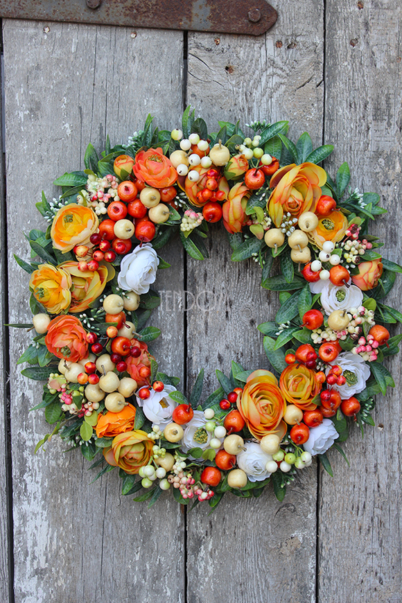 Słoneczny Pomarańcz bajeczny wianek na drzwi, śr.38cm