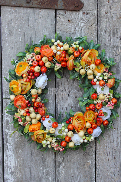 Słoneczny Pomarańcz bajeczny wianek na drzwi, śr.38cm