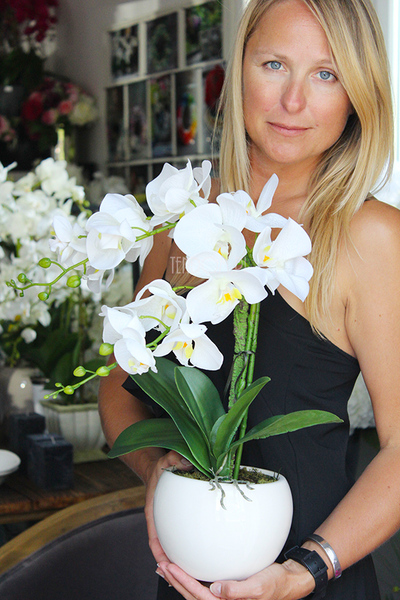 uroczy sztuczny storczyk w pięknej donicy Lanasa, wys.49cm