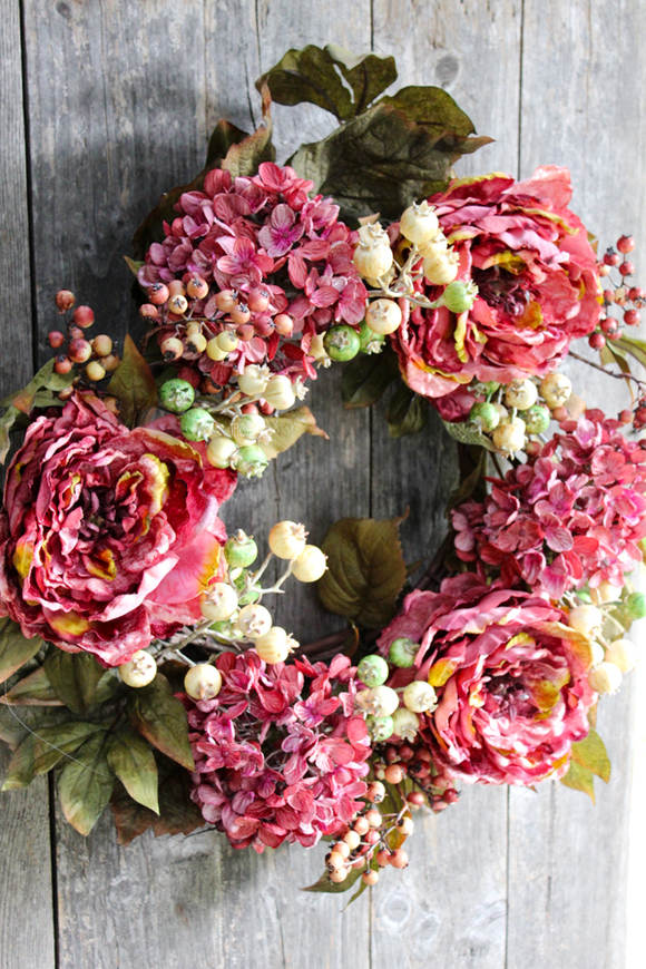 jesienny wianek na drzwi Pink Autumn, śr.45cm