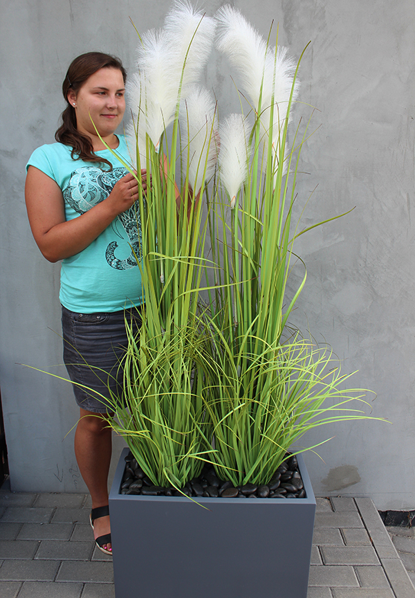 Amaro, kompozycja w szarej donicy Fiberglass z trawami, wys.168cm