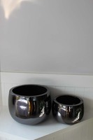 ceramiczna grafitowa donica okrągła B, Lucky, 1szt, wym.23x30cm