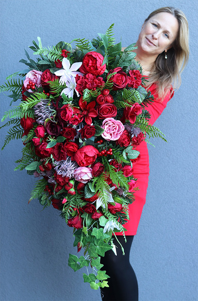 czerwona wiązanka nagrobna, Feruta, dł.94cm 