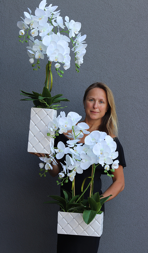 Glamour Rania Long, biały storczyk w donicy z kryształami, wys.76cm