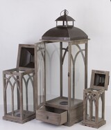 komplet dużych drewnianych lampionów, Dover, wys.98/68/47cm