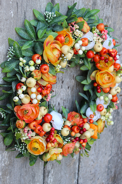 Słoneczny Pomarańcz bajeczny wianek na drzwi, śr.38cm