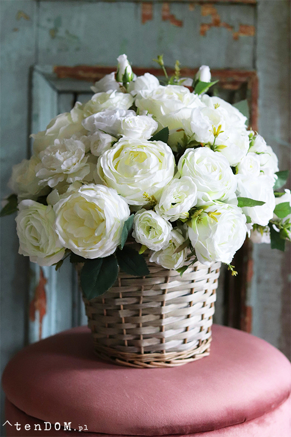 kosz pełen białych kwiatów Dorotea, wym.37x35cm 