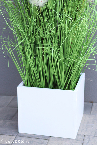 Dandelion, trawa w białej donicy Fiberglass z dmuchawcami, wys.140cm