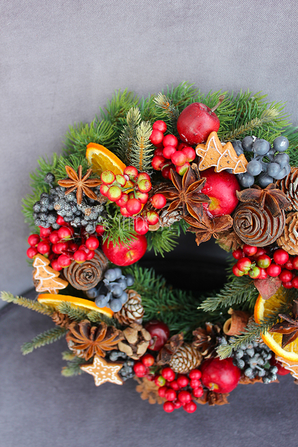 dekoracyjny wianek / stroik Wigilia, śr.28cm 