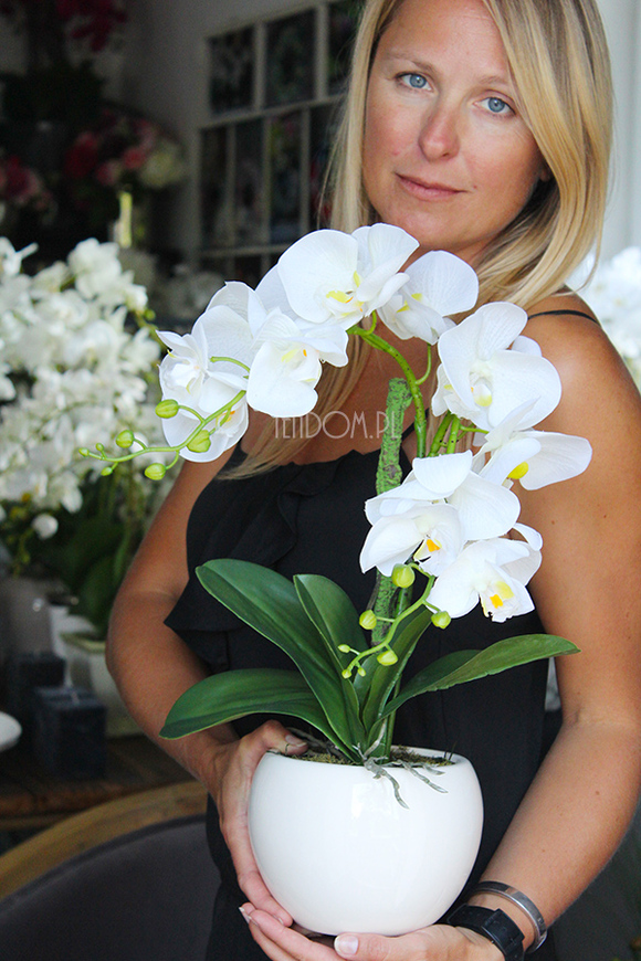 uroczy sztuczny storczyk w pięknej donicy Lanasa, wys.49cm