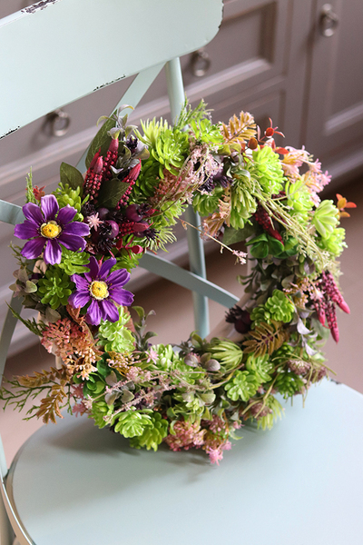 Green Love, barwny wianek na drzwi z sukulentami, śr.37cm