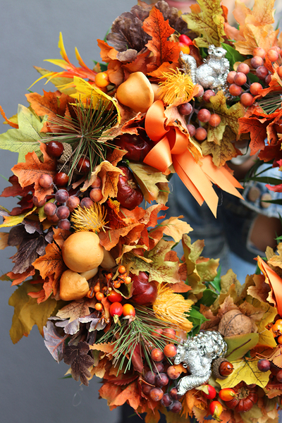 jesienny uroczy wianek na drzwi, Wiewiórka Big, śr.44cm 