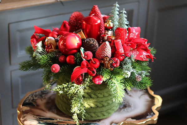 box świąteczny / stroik, Gwiazdka z Leonem Green, wys.32cm 