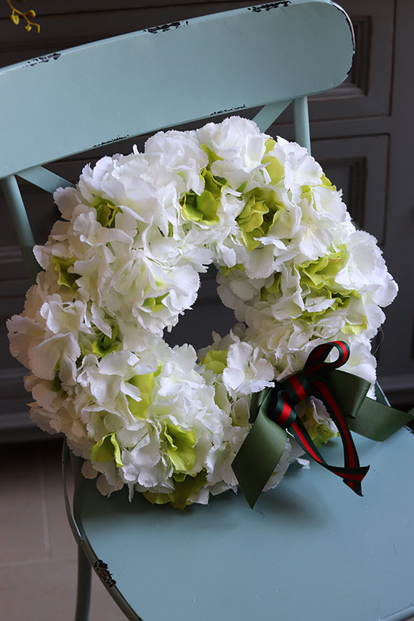 Bielina, wianek na drzwi z zieloną hortensją, śr.37cm