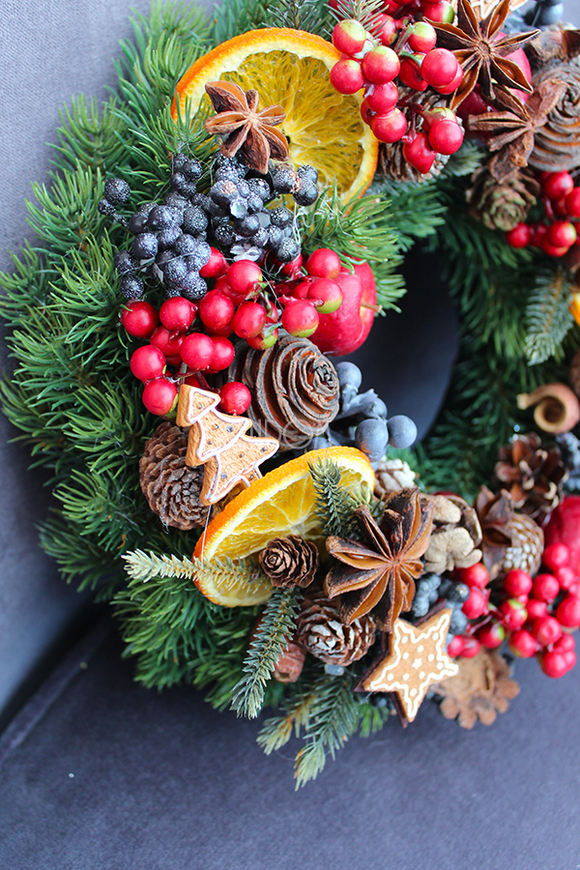 dekoracyjny wianek / stroik Wigilia, śr.28cm 