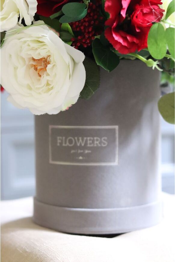 Roberto, welurowy czerwono-biały flowerbox, wys.68cm