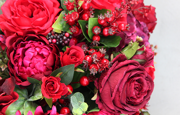 czerwona kompozycja kwiatowa Malina na Walentynki!, wys.34cm, szer.60cm