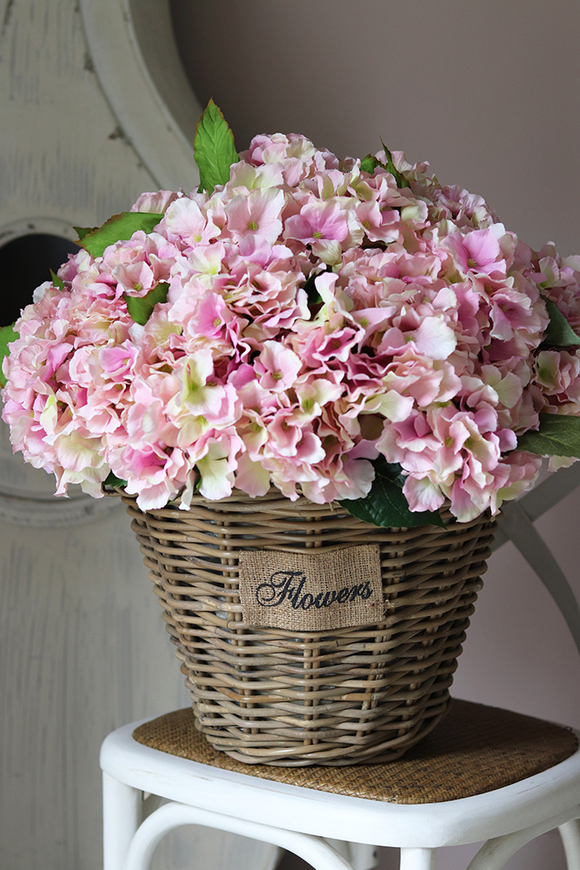 bogaty kosz z hortensjami Provance Pink, wys.58cm  