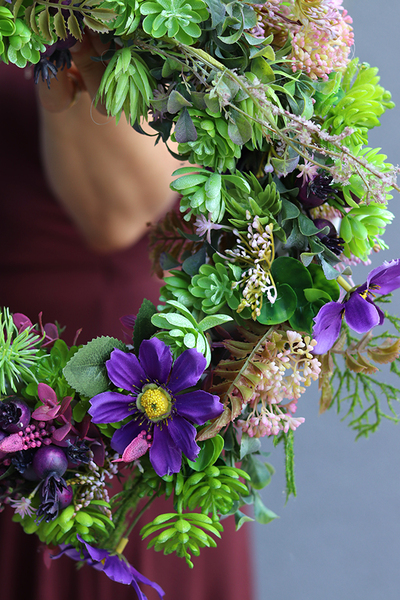 Green Love, barwny wianek na drzwi z sukulentami, śr.37cm