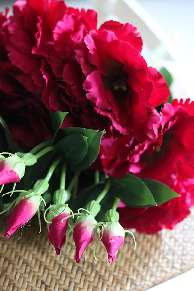 bukiet eustomy na piku, róż 2, 12szt. dł.47cm