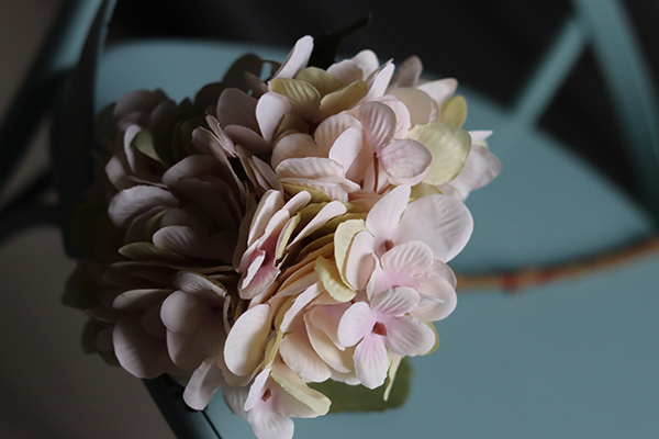 Argentyna Pink&Green, gałązka sztucznej hortensji z listkami, 1szt., dł.46cm