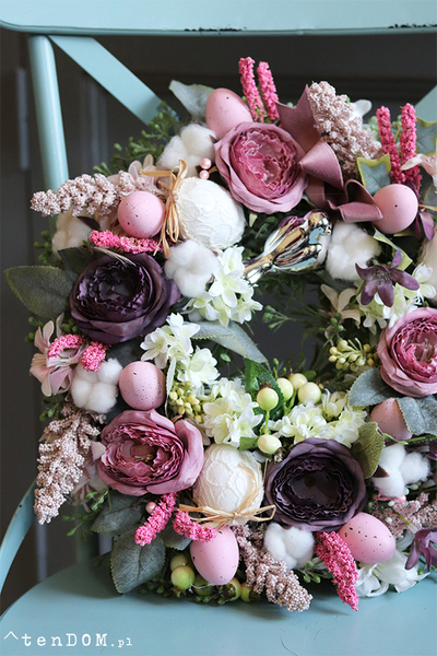 dekoracyjny wianek na drzwi, Wiosenne Trele, śr.32cm