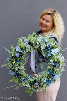 Błękitna Łąka, dekoracyjny wianek na drzwi, śr.46cm