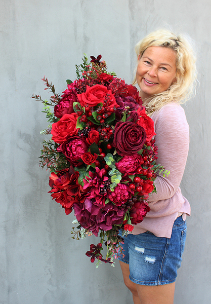 czerwona kompozycja kwiatowa Malina na Walentynki!, wys.34cm, szer.60cm