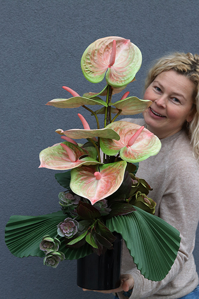 strzelista kompozycja kwiatowa z anturium, Modern, wys.66cm