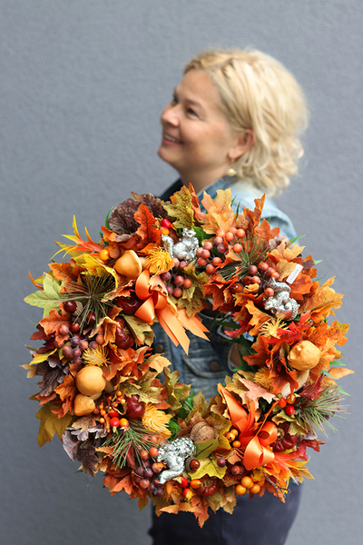 jesienny uroczy wianek na drzwi, Wiewiórka Big, śr.44cm 