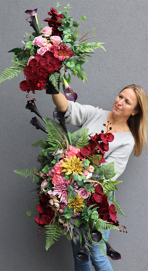 Isolda Colors, kompozycja nagrobna z kallą i orchideą, dł.113cm