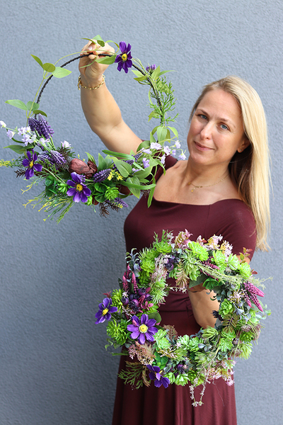 Green Love, barwny wianek na drzwi z sukulentami, śr.37cm