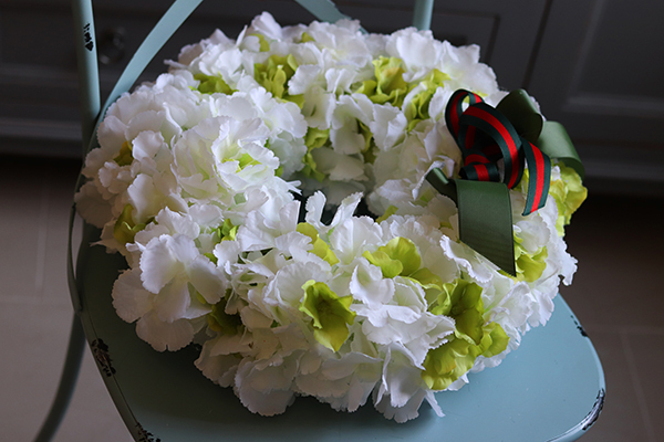 Bielina, wianek na drzwi z zieloną hortensją, śr.37cm