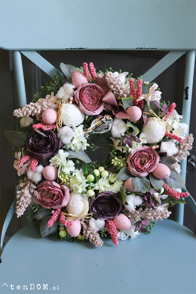 dekoracyjny wianek na drzwi, Wiosenne Trele, śr.32cm