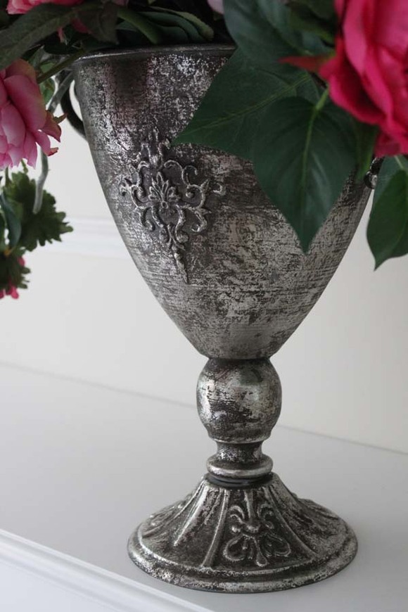 duża kompozycja Carolina w srebrnym metalowym pucharze, wys.75cm 