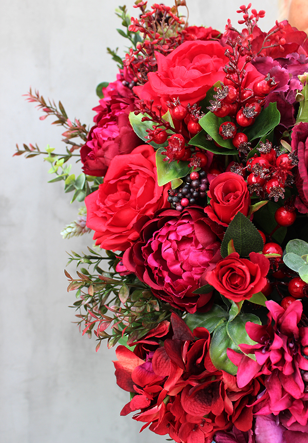 czerwona kompozycja kwiatowa Malina na Walentynki!, wys.34cm, szer.60cm