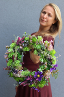 Green Love, barwny wianek na drzwi z sukulentami, śr.37cm